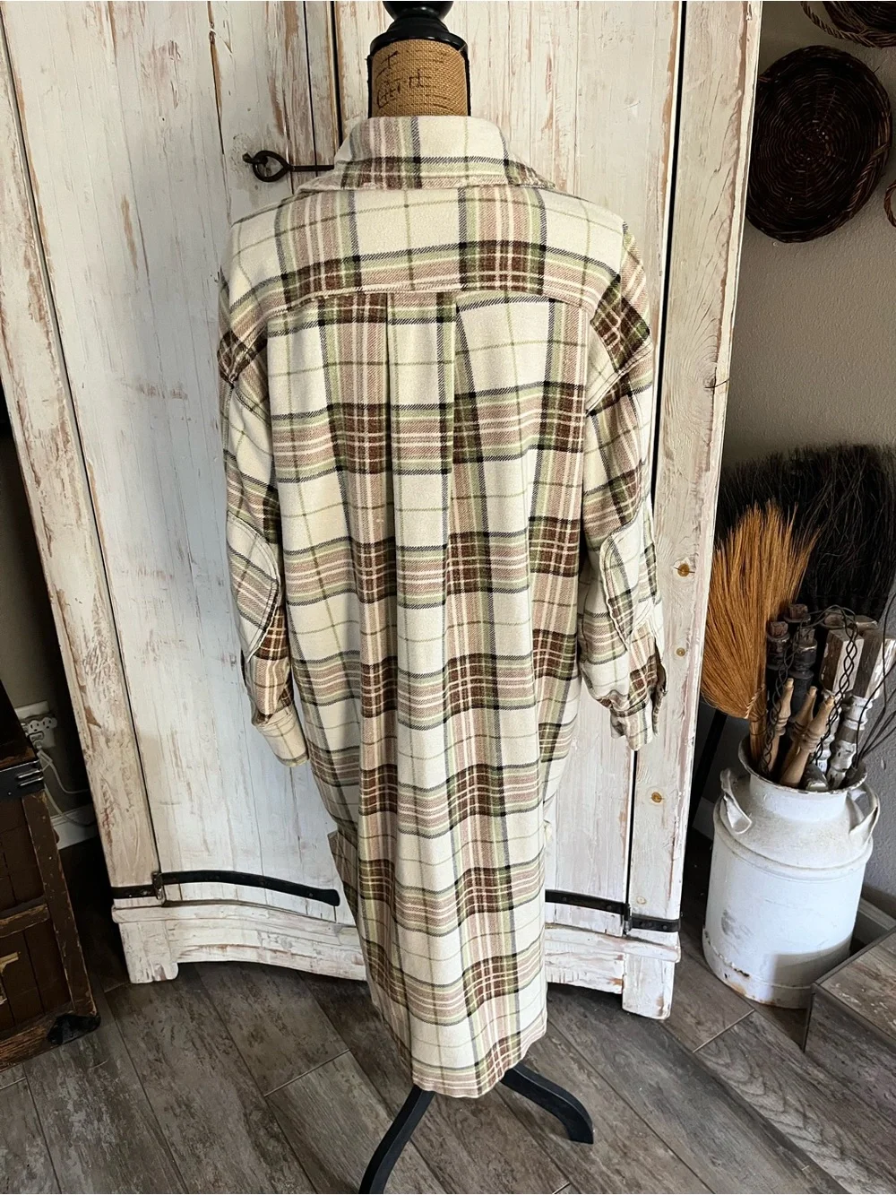 Free People We the Free long plaid Ruby jacket in pistachio combo - Picture 9 of 10